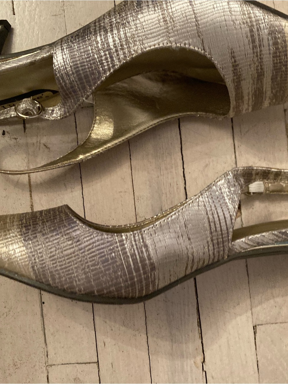 J.Renee Silver Textured Slingback Heels